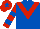Royal blue, red chevron, red and royal blue hooped sleeves, red cap, royal blue star
