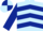 Light blue, dark blue chevrons and sleeves, dark blue and light blue quartered cap