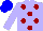 Pale blue, cherry spots, blue cap