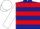 Dark blue, red hoops, white sleeves and cap