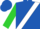 Royal blue, white cross sash, lime sleeves
