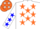 White, orange stars, blue stars on sleeves