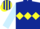 Dark blue, yellow triple diamond, light blue sleeves, dark blue and yellow striped cap