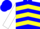 Blue, yellow chevrons, white sleeves, blue cap