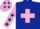 Dark blue body, pink cross belts, pink arms, dark blue stars, pink cap, dark blue stars