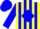 Yellow, blue diamond, blue stripes on sleeves, blue cap