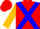 Red, blue cross sashes, gold sleeves