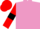 Mauve, red sleeves, black armlets, red cap