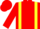 Red, yellow braces and 'rl', yellow band on sleeves, red cap