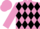 Mauve body, black diamonds, mauve arms, mauve cap