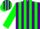 Purple, kelly green braces, green stripes on sleeves