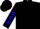 Black, blue 't',  blue diamonds on sleeves