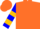 Fluorescent orange, blue trim on gold zigzag, gold zigzag hoops on sleeves