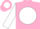 Pink, pink 'b' on white ball on back, pink emblem on white ball on sleeves