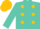 Turquoise, gold spots on body, gold cap
