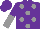 Purple, grey dots, purple and grey halved sleeves, purple cap