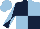Dark blue & light blue quartered, diabolo on sleeves, light blue cap
