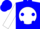 Blue, blue 'c' on white ball, blue dots on white sleeves, blue cap
