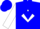 Blue, blue 'bh' & spur on white diamond, blue bars & chevron on white sleeves