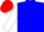 Blue body, white arms, red cap
