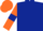 Dark blue, orange sleeves, dark blue armlets and star on orange cap