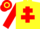 YELLOW, red cross of lorraine & sleeves, hooped cap