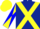 Dark blue, yellow cross sashes, yellow and blue diagonal quarters sleeves, blue and yellow cap