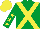 Emerald green, yellow cross belts, emerald green sleeves, yellow stars, yellow cap