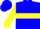 Blue, yellow drop emblem, yellow hoop on sleeves, blue cap