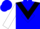 Blue, black chevron, black diamond stripe on white sleeves, blue cap