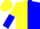 Yellow and Blue halved horizontally, halved sleeves, Yellow cap