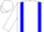White body, blue braces, white arms, blue hooped, white cap, blue hooped