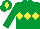 Emerald green, yellow triple diamond, yellow diamond on cap