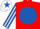 Red, royal blue disc, royal blue & white striped sleeves, white cap, royal blue star