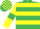 Emerald green, yellow hoops, yellow sleeves, emerald green armlets, emerald green and yellow check cap