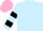 Light blue, black hooped sleeves, pink cap