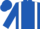 Royal blue, white braces, gold 'horseshoe'
