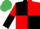 Black & red quartered, red & black halved sleeves, emerald green cap