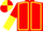 Red, Yellow seams, halved sleeves, quartered cap