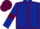 Dark blue body, maroon seams, dark blue arms, maroon armlets, maroon cap, dark blue striped