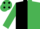 Black and Emerald Green (halved), Emerald Green sleeves, Emerald Green cap, Black spots