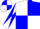 White, blue quartered, white arms, blue diabolo, white cap, blue quartered