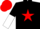Black, red star, black and white halved sleeves, red cap