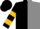 Black and gray halves, gold bars on sleeves, black cap