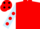 Red, light blue sleeves, red spots