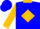 Blue, gold diamond a logo, gold collar, gold sleeves , blue cuffs
