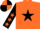 Orange, black star, black sleeves, orange stars, quartered cap