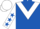 Royal blue, white chevron, white sleeves, royal blue stars, white cap