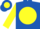 Royal blue, royal blue and yellow yin-yang on yellow ball, yellow sleeves