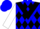 Blue, black chevron, black diamonds on white sleeves, blue cap